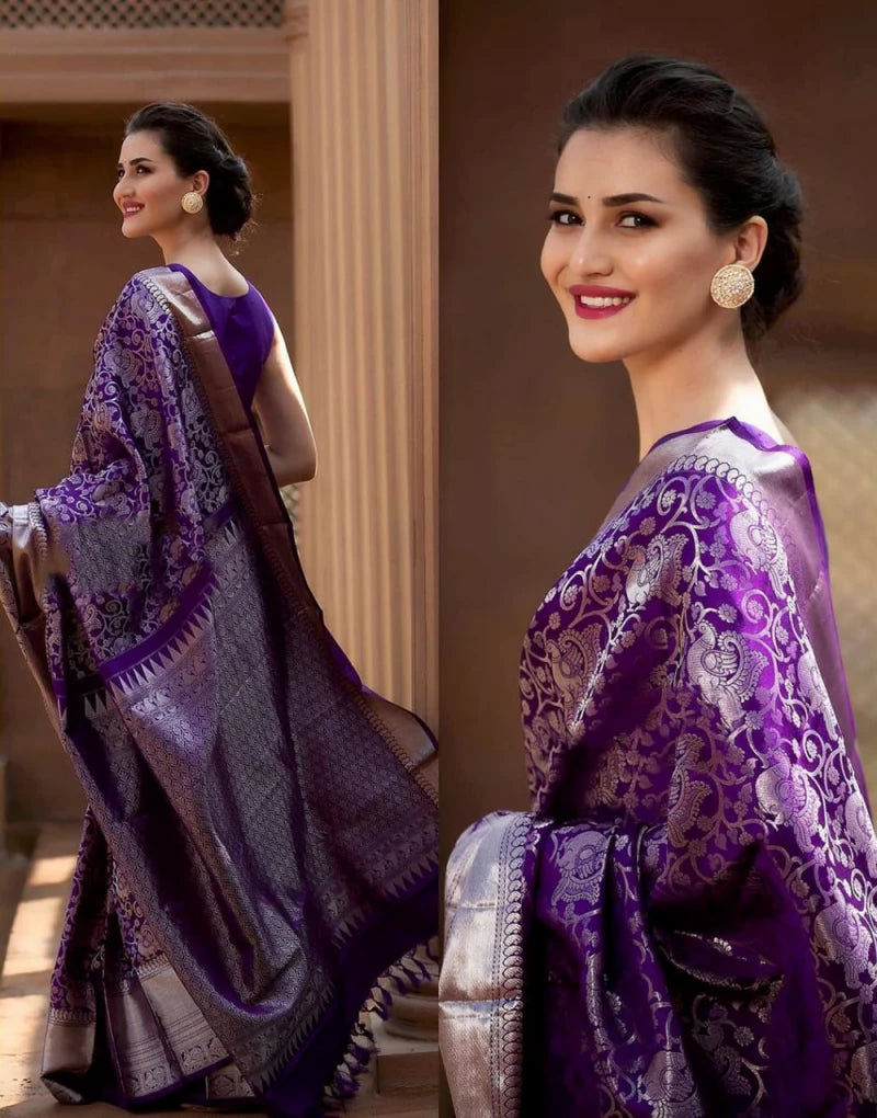 Dark Purple Beautiful jacquard Soft Lichi Silk Saree