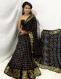 Black Colour Hand Bandhej Bandhani Saree With Weaving Work