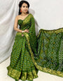 Light Green Bandhej Bandhani Printed & Weaving Work