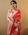 Fancy Red Designer Soft Silk Saree With Zari Weaving Work