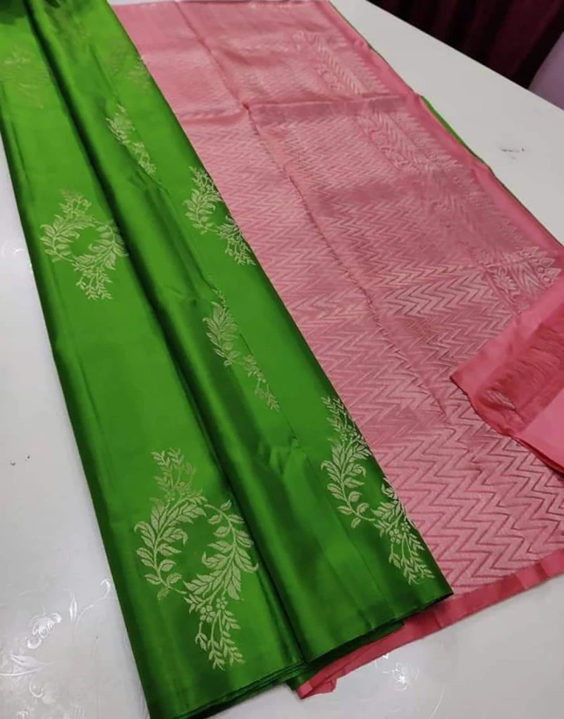 Designer Green And Pink Jacquard Border Saree