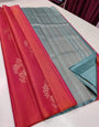 Dark Pink And Sky Blue Soft Silk Saree With Zari Weaving Work
