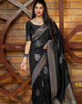 Designer Black Soft Lichi Silk Saree
