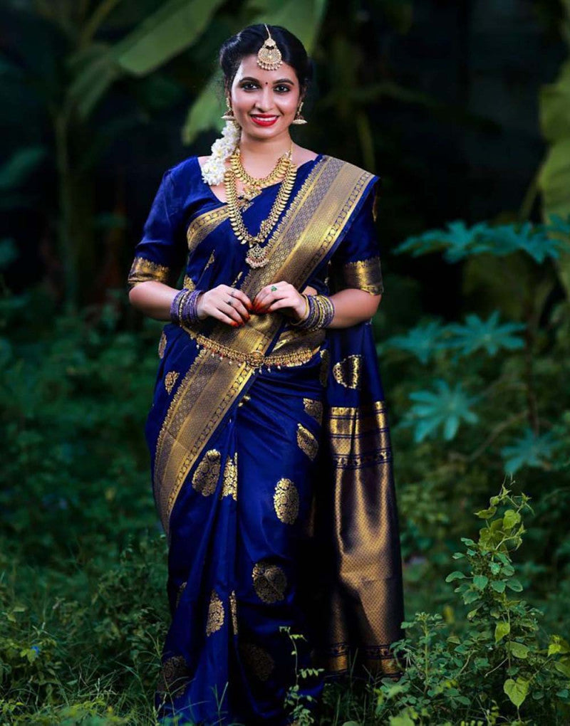 Soft Lichi Silk With Jacqard Border Blue Saree