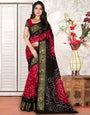 Black And Red Colour Hand Bandhej Bandhani Saree