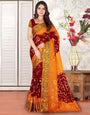 Maroon & Yellow Colour Hand Bandhej Bandhani Saree