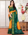 Yellow And Green Colour Hand Bandhej Bandhani Saree