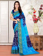 Navy Blue And Sky Blue Colour Hand Bandhej Bandhani Saree