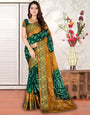 Green & Medallion Yellow Hand Bandhej Bandhani Saree