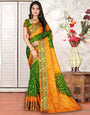 Yellow & Parrot Green Hand Bandhej Bandhani Saree