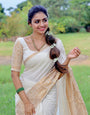 White Color Soft Lichi Silk Zari Work Saree