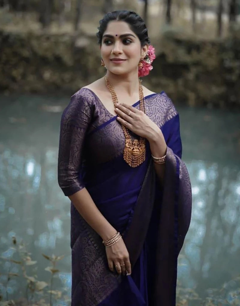 Profuse Blue Soft Silk With Zari Weaving Work