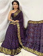 Purple  Hand Bandhej  Bandhani Printed & Weaving