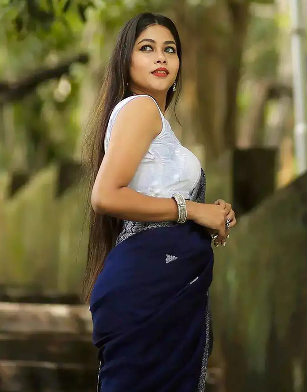 Navy Blue Soft Banarasi Silk Saree with Zari Weaving