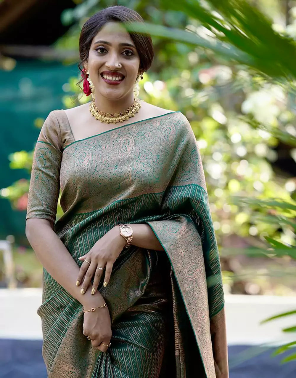 Green Banarasi Soft Silk Saree With Weaving Work