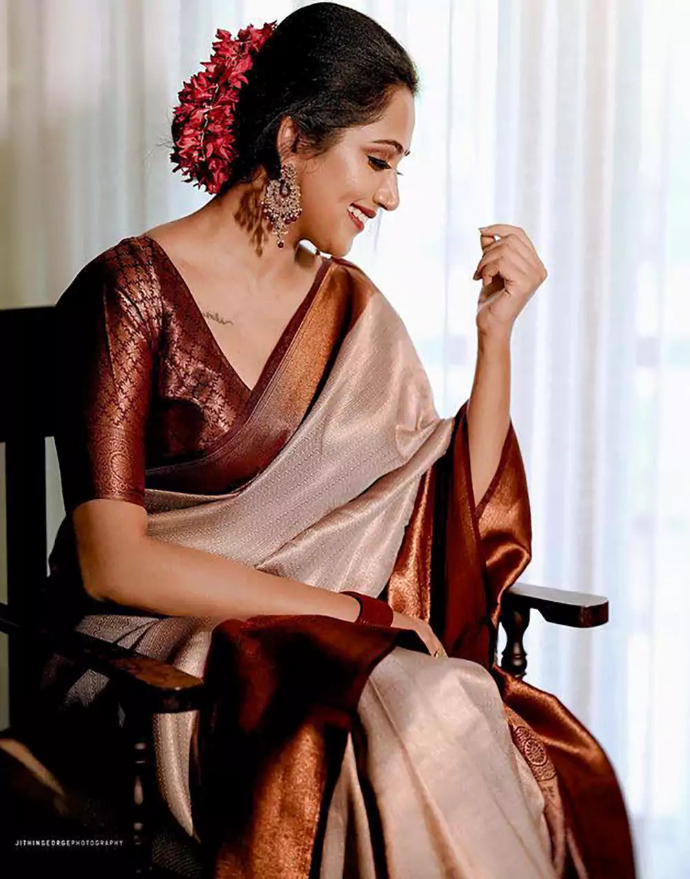 Banarasi Soft Silk Copper Zari Weaving Saree