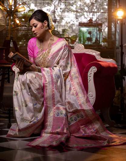 Baby Pink Soft Banarasi Silk Saree With Weaving Work
