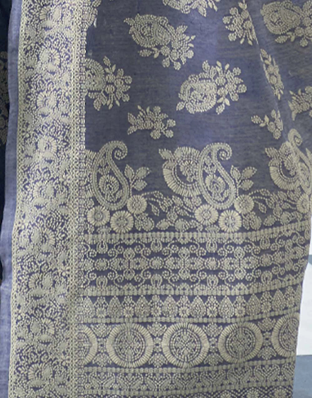 Beautiful Grey Lucknowi Cotton Silk Saree