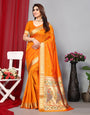 Orange Paithani Saree With Zari Weaving Work