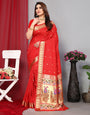 Red Paithani Saree With Zari Weaving Work