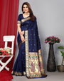 Blue Paithani Saree With Zari Weaving Work