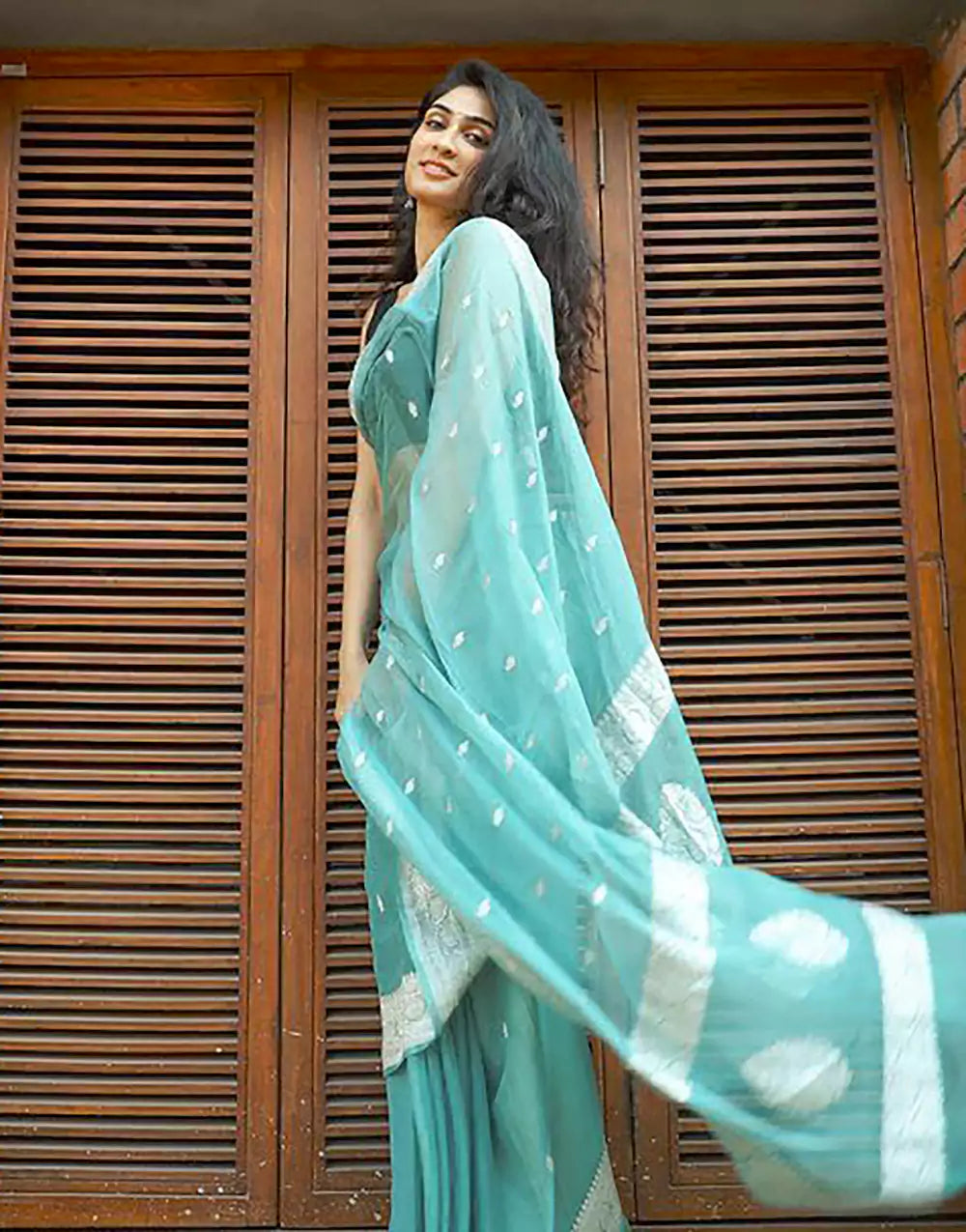 Aqua Blue Colour Soft Lichi Silk Saree With Rich Pallu
