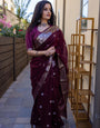 Wine Colour Soft Lichi Silk Saree With Rich Pallu
