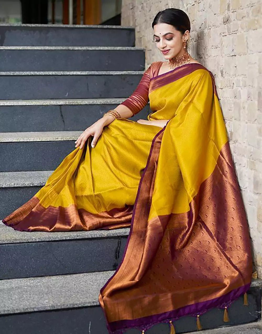 Yellow Rich Pallu And Jacquard Work Silk Saree