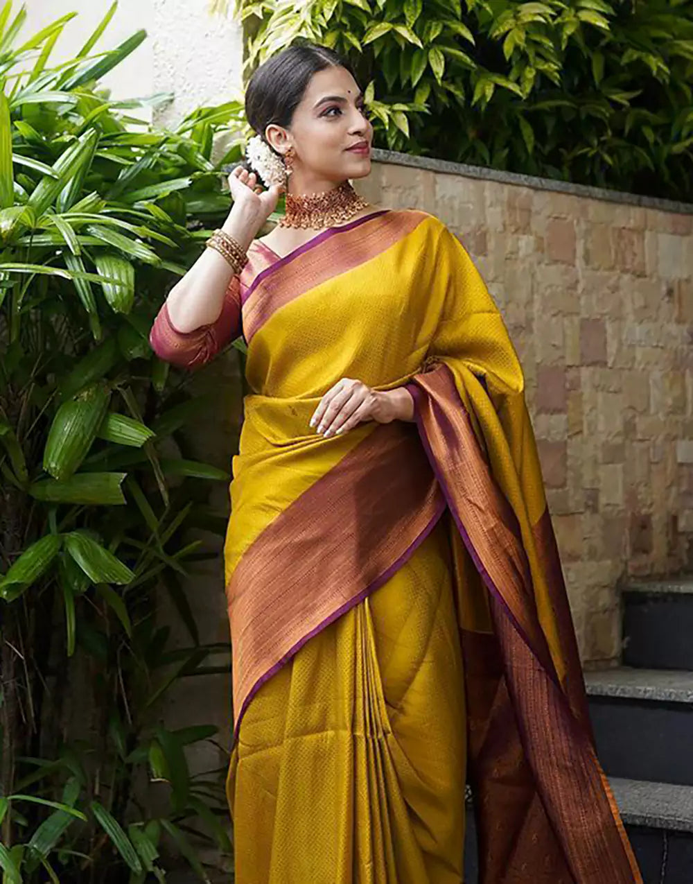 Yellow Rich Pallu And Jacquard Work Silk Saree