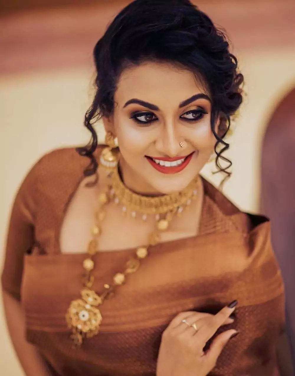 Dark Marron Soft Lichi Silk Saree With Zari Weaving Work