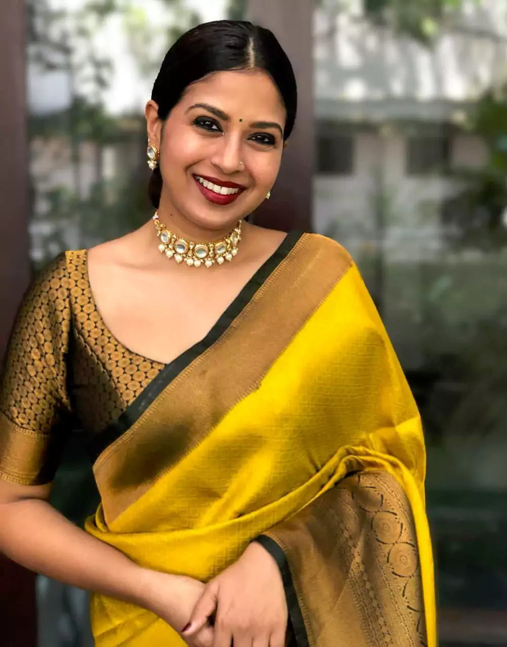 Yellow Colour Soft Lichi Silk Saree With Beautiful Pallu