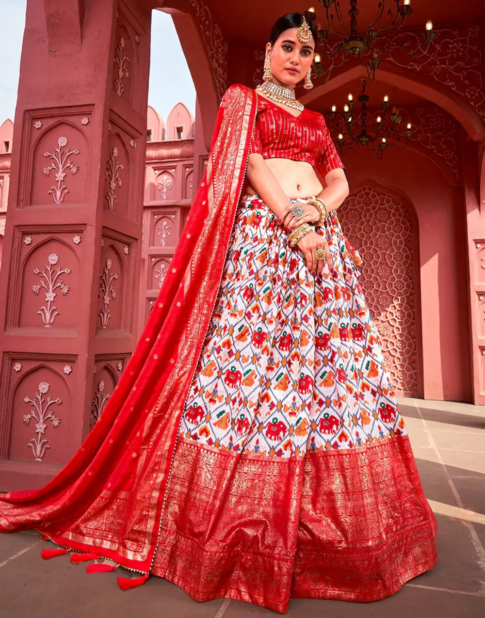 Dola Silk Red Patola Print With Foil Work Lehenga Choli