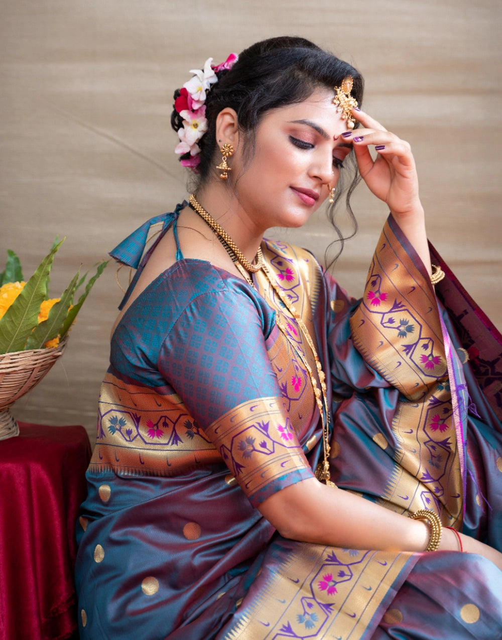 Stylish Cornflower Blue Pure Paithani Silk Saree