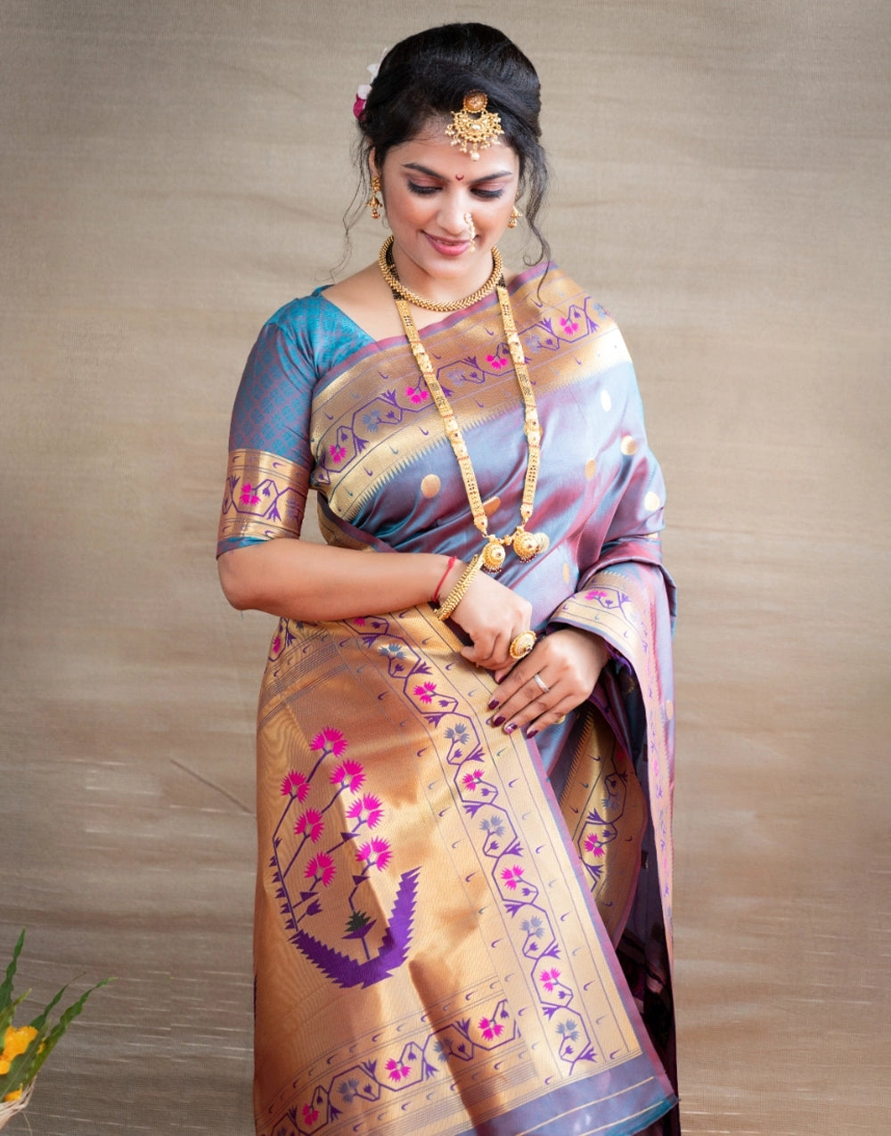 Stylish Cornflower Blue Pure Paithani Silk Saree