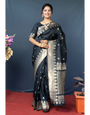 Latest Black Pure Soft Banarasi Silk Saree With Weaving Work