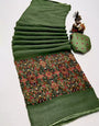 Beautiful Basil Green Georgette Saree With Blouse
