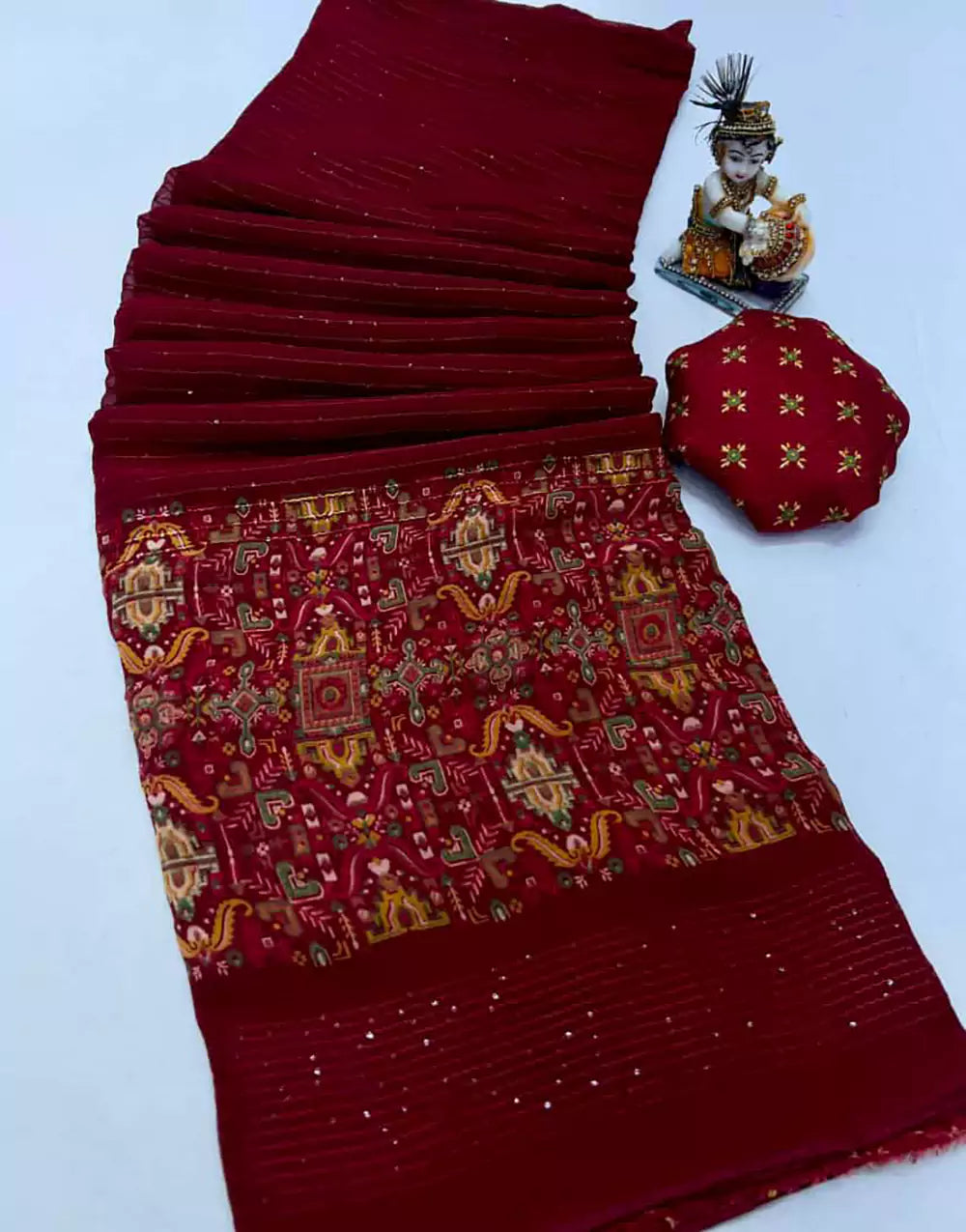 Beautiful Maroon Georgette Saree With Sequence Work