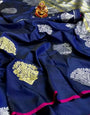 Navy Blue Silk Saree With Zari Weaving Work