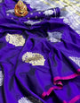 Indigo Purple Silk Saree With Zari Weaving Work