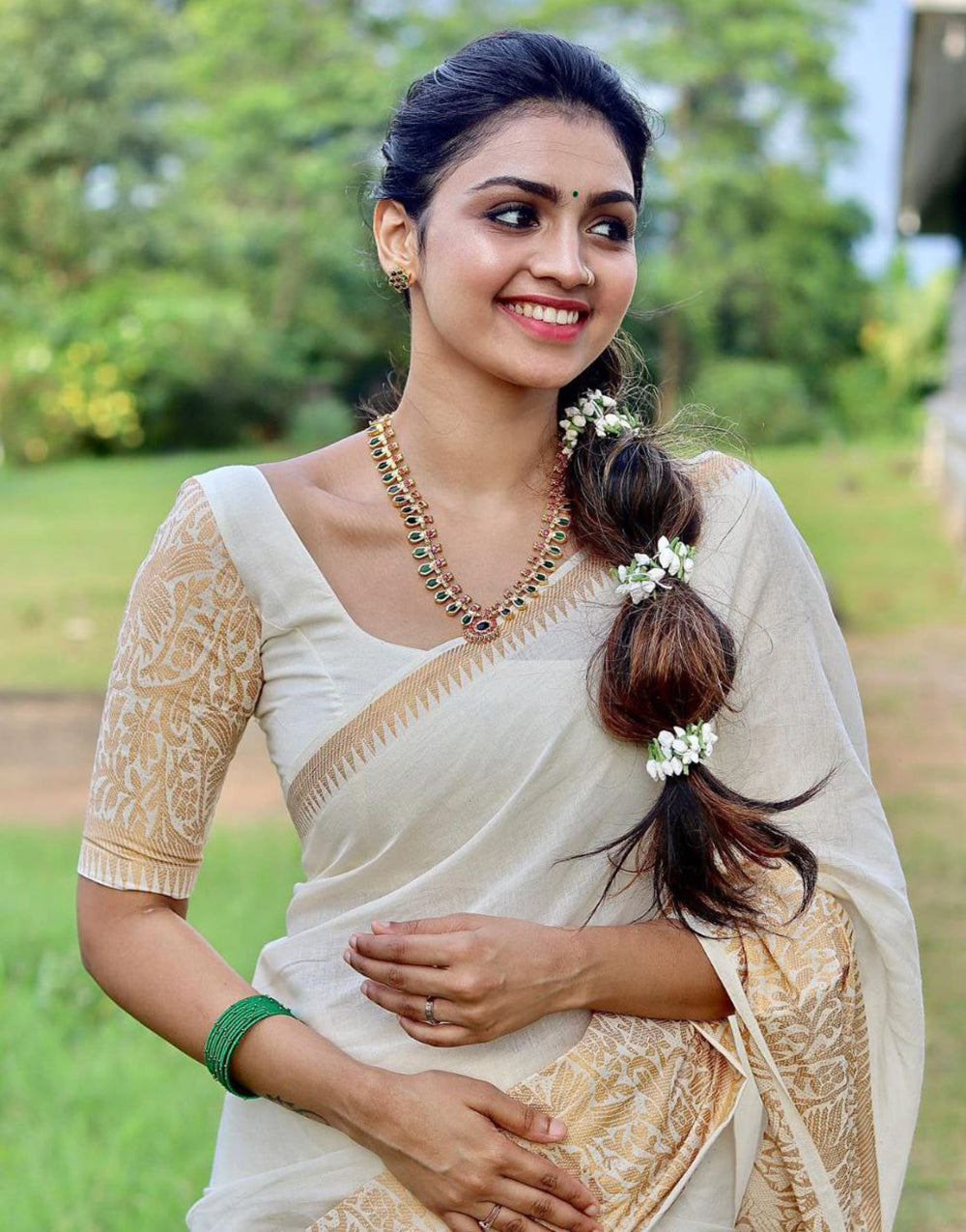 White Color Soft Lichi Silk Zari Work Saree
