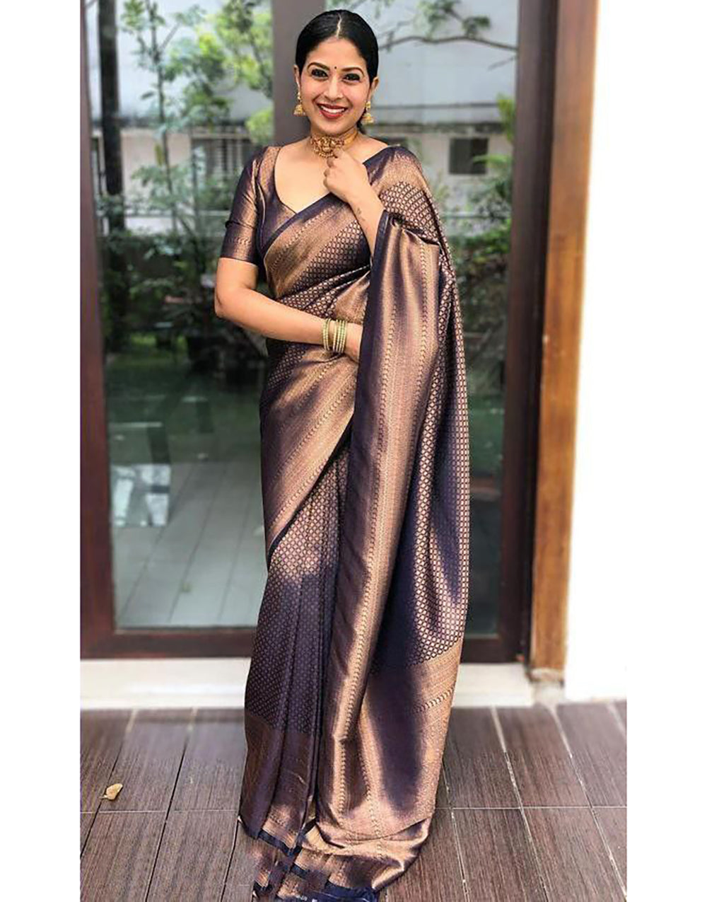 Navy Blue Colour Soft Silk Saree With Designer Blouse