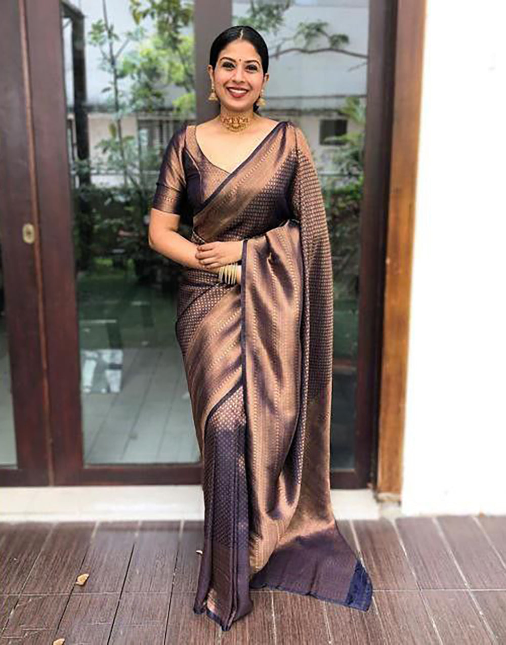Navy Blue Colour Soft Silk Saree With Designer Blouse