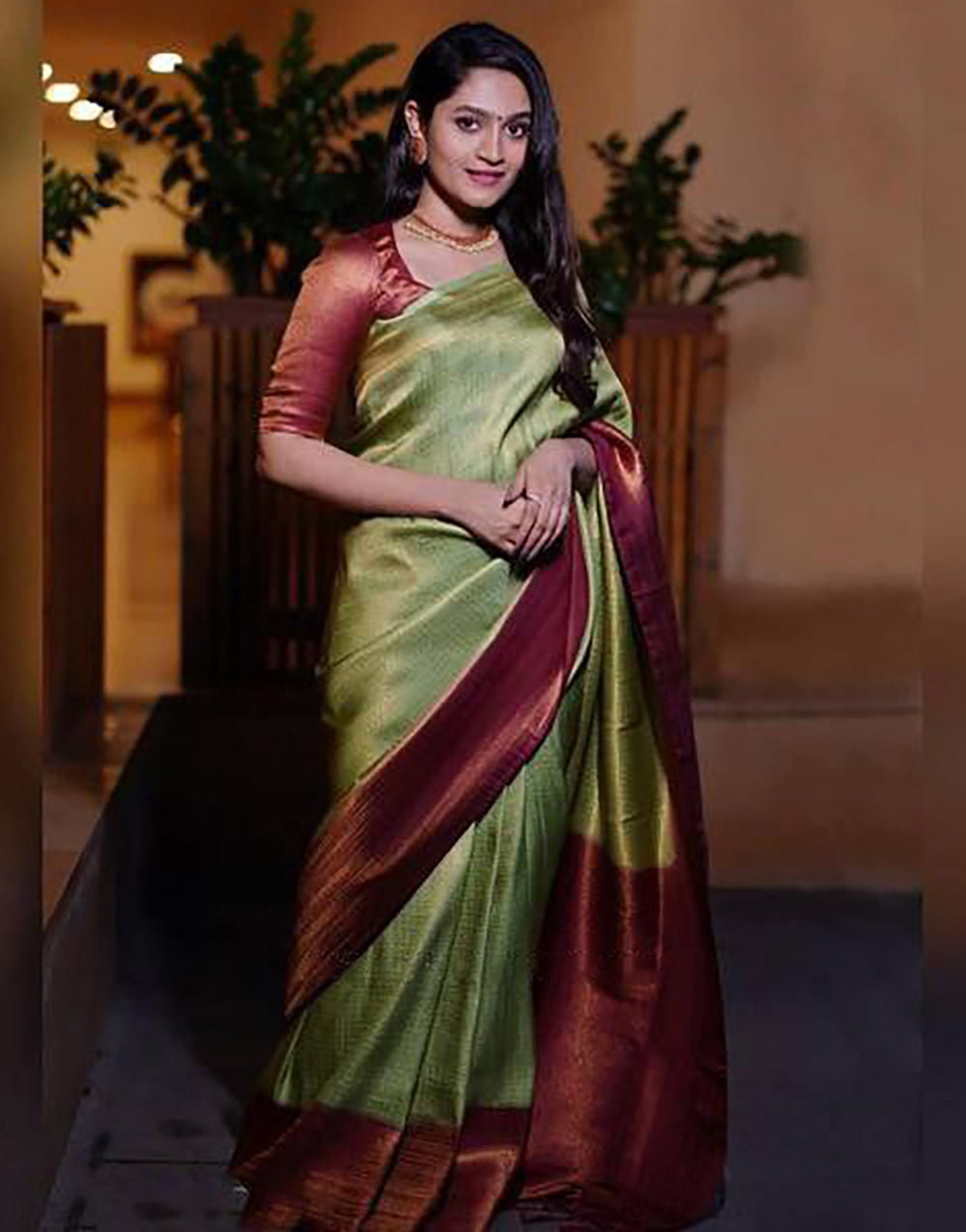 Latest Pista Colour Soft Silk Saree With Designer Blouse