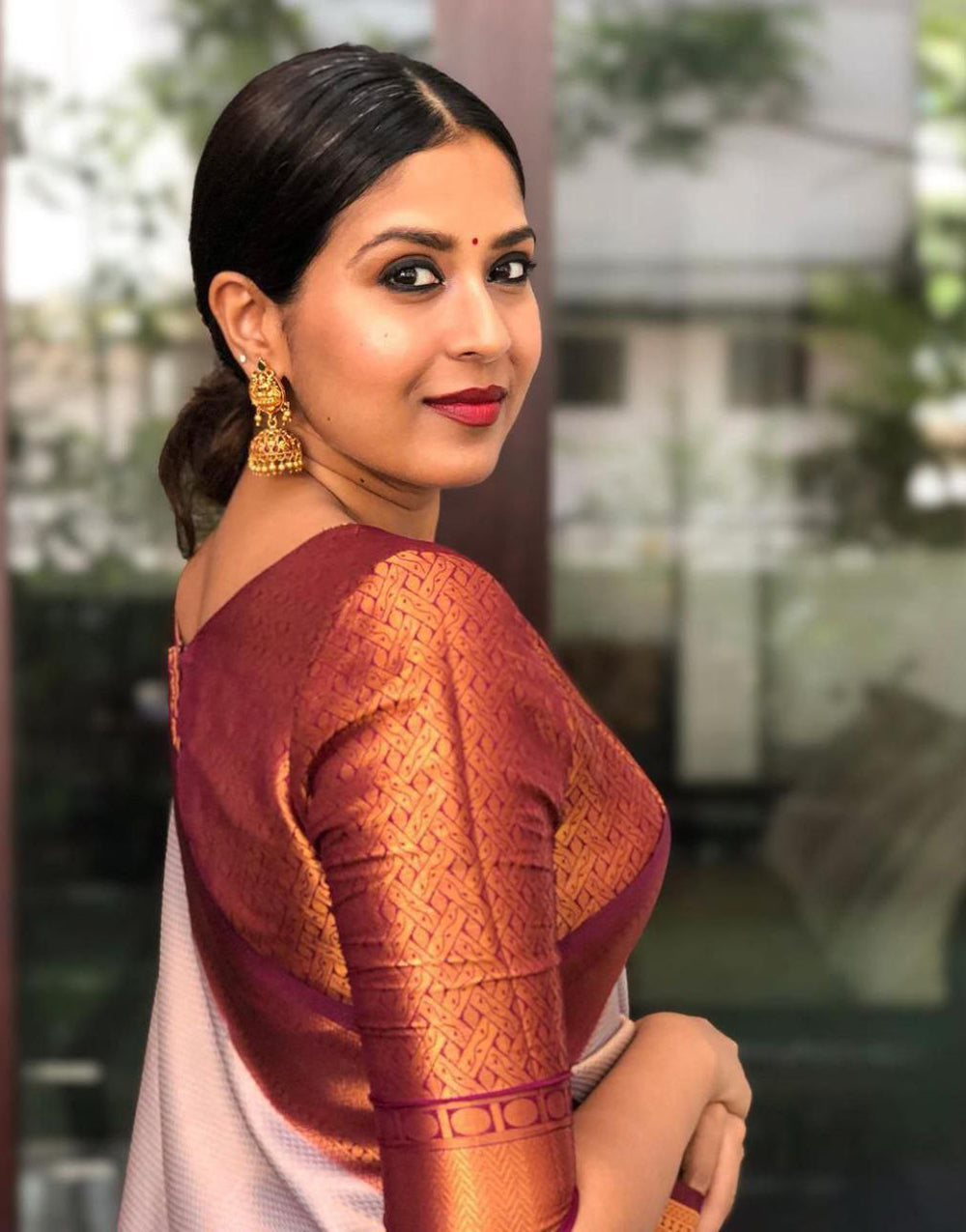 White & Violet Colour Soft Silk Saree With Designer Blouse