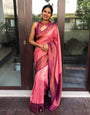 Pink & Violet Soft Silk Saree With Designer Blouse