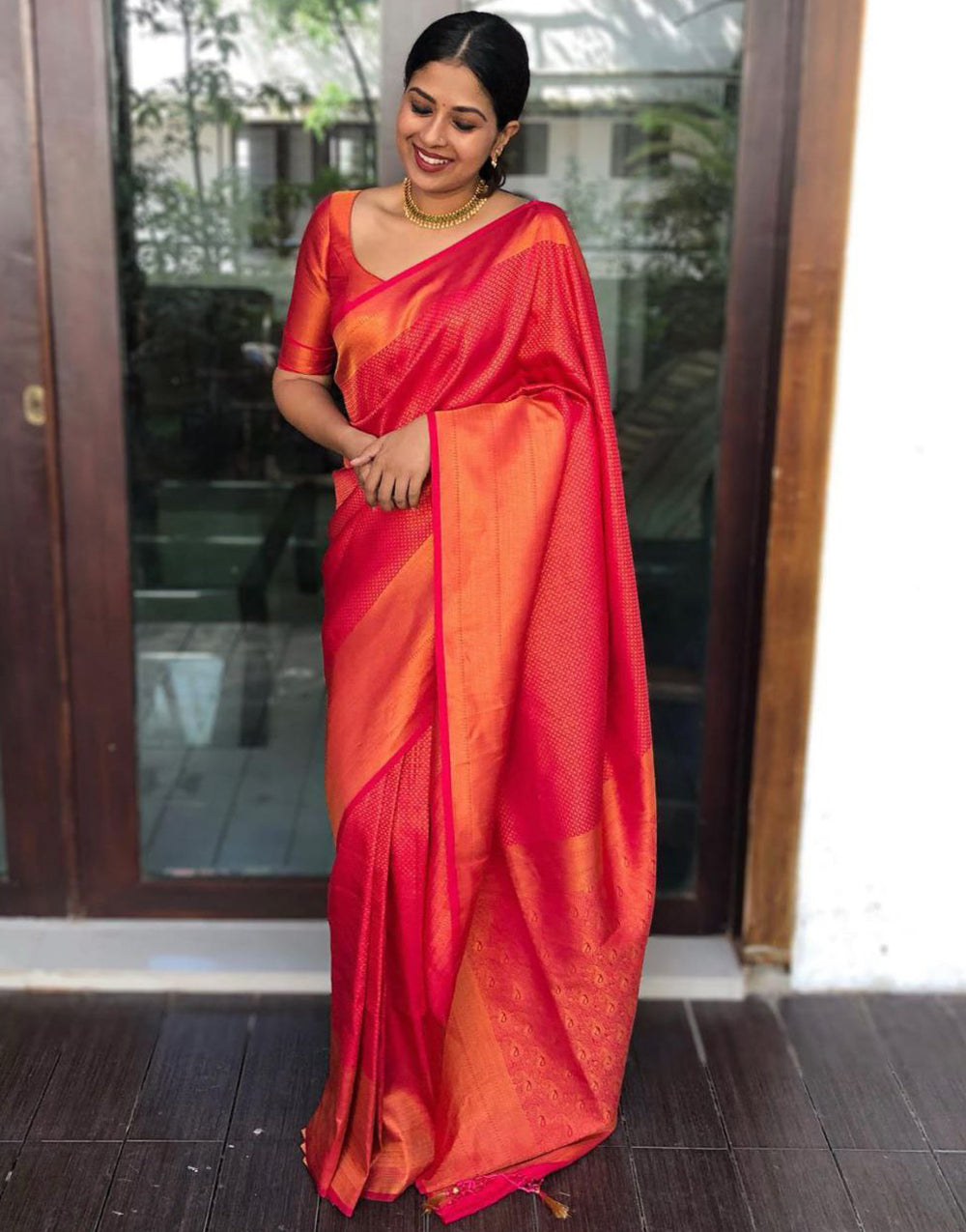 Shine Red Colour Soft Silk Saree With Blouse