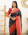 Beautiful Black Copper Zari Saree With Jacquard Border Blouse