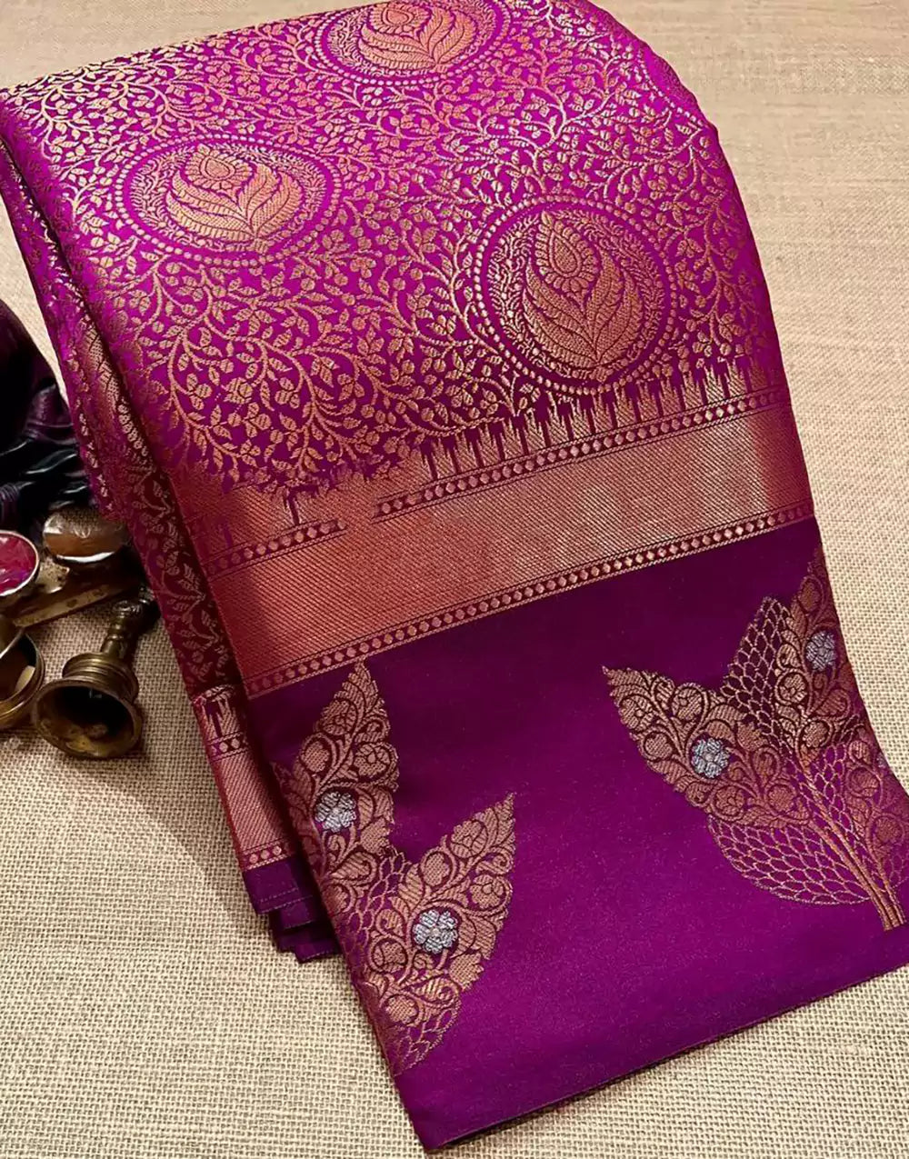 Purple Colour Soft Lichi Silk Saree With Weaving Work