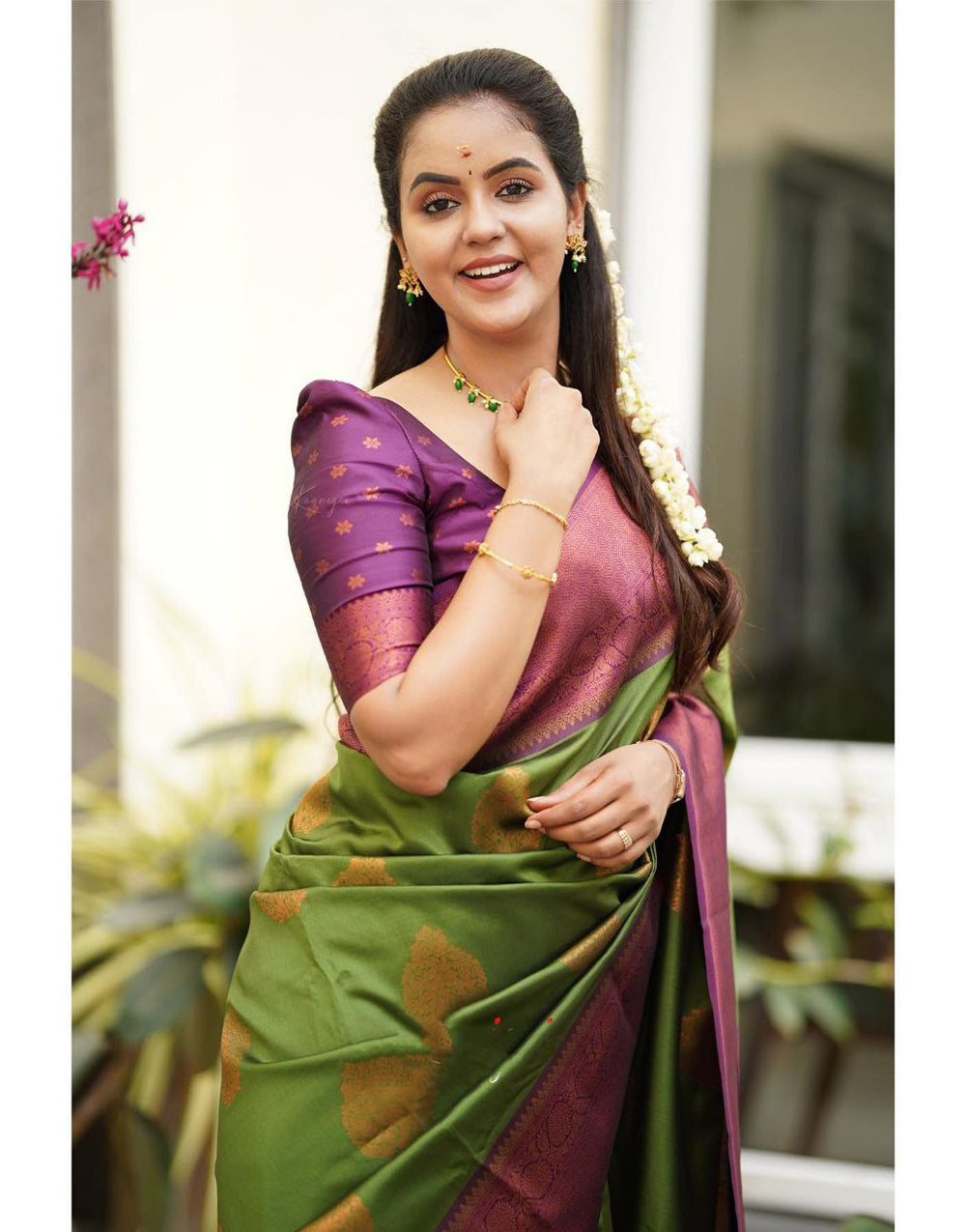 Forest Green Soft Silk Saree With Designer Blouse