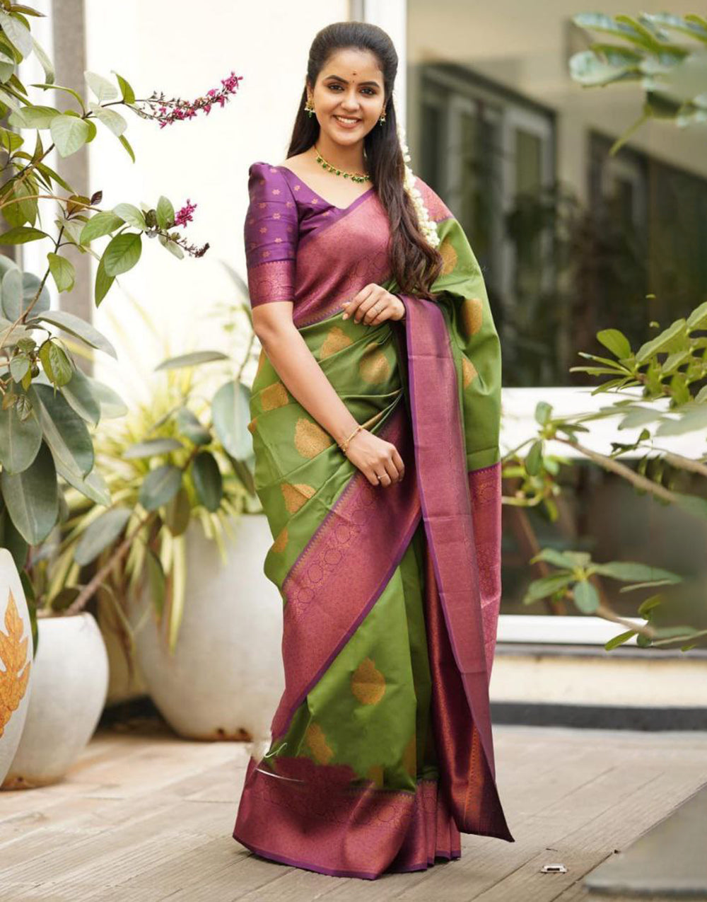 Forest Green Soft Silk Saree With Designer Blouse